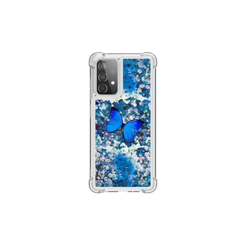 Samsung Galaxy A52 / 5G glitter hile sininen perhonen suojakuori