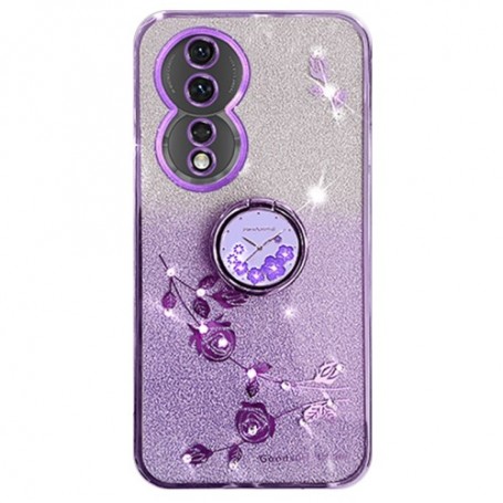 Honor 90 violetti glitter kukka sormuspidike suojakuori