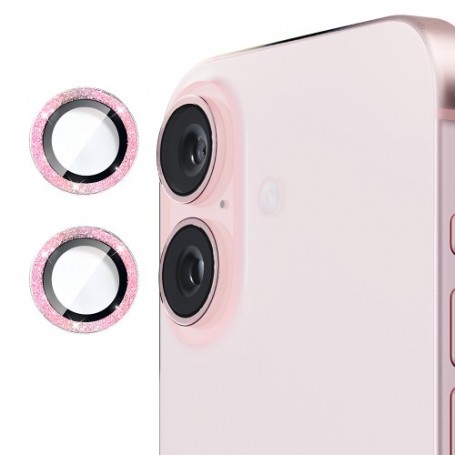 iPhone 16 / 16 Plus kameran linssisuoja pinkki glitter